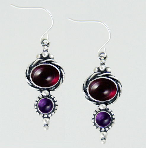Sterling Silver Drop Dangle Earrings With Garnet And Amethyst